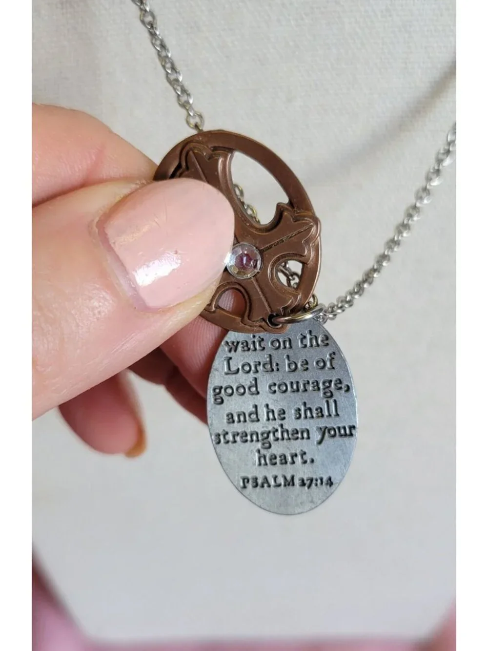 Silver Tone Religious GOD Scripture PSALM Cross Chain Pendant Necklace N1D